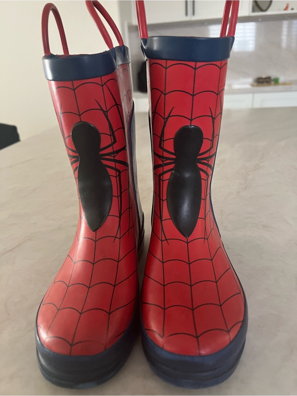 Kids' Red Spider Web Rain Boots with Easy Pull Handles